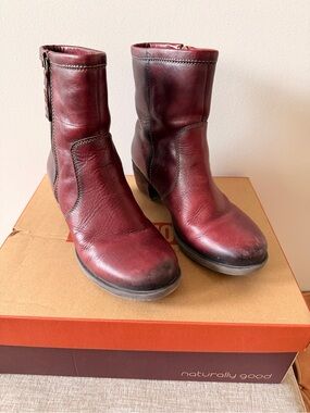 PIKOLINOS Burgundy Leather Zip-Ankle Booties